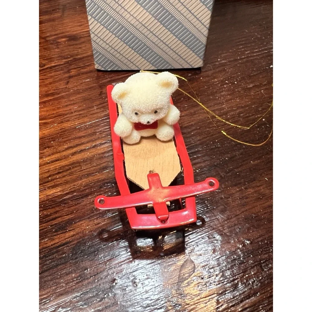Avon Ornament Teddy Bear on Red Sled Christmas  With Original Box Vintage‎